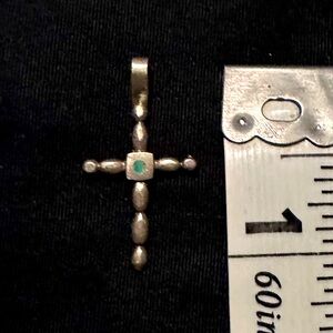 Silver cross pendant with turquoise inlay Native Vintage